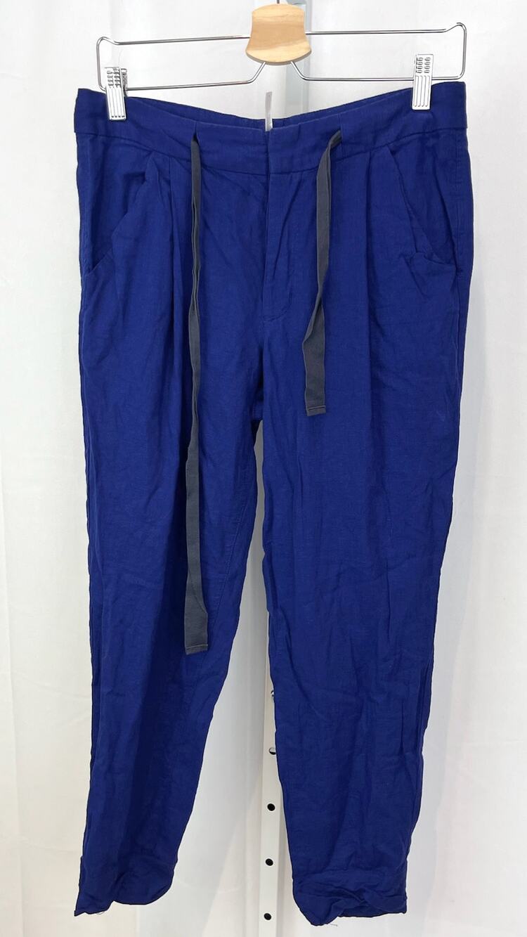 FREE PEOPLE Size 4 Tie Waist Pleated Ankle Pants Linen Viscose Button Fly Blue